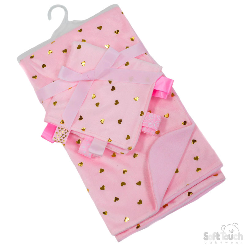 Pink Mink Wrap w/Gold Print & Matching Comforter with Rib