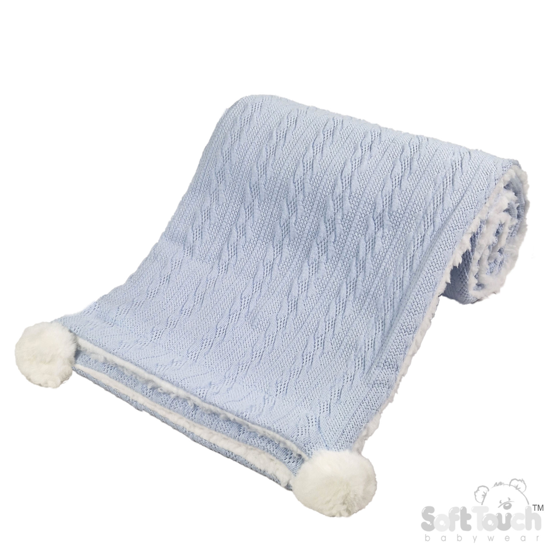 Blue Cable Knit Wrap W/Pom Pom No. FBP188-B