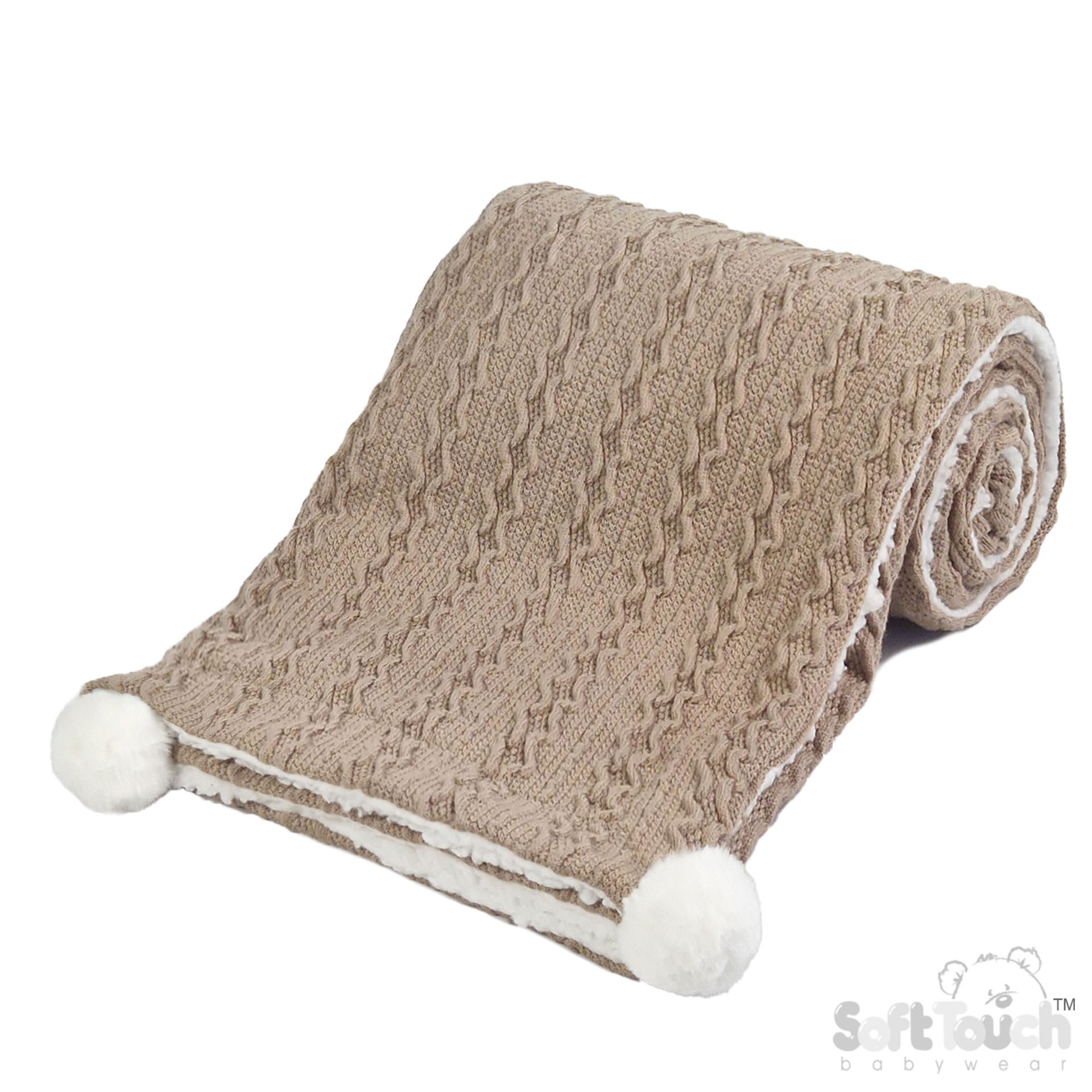 Coffee Cable Knit Wrap W/Pom Pom No. FBP188-COF