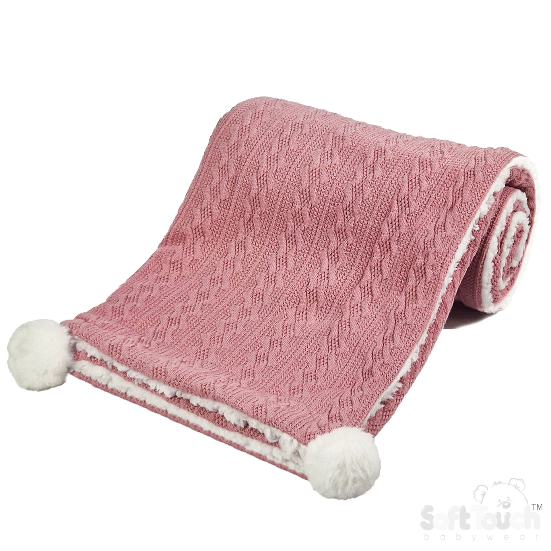 Dusty Pink Cable Knit Wrap W/Pom Pom No. FBP188-DP