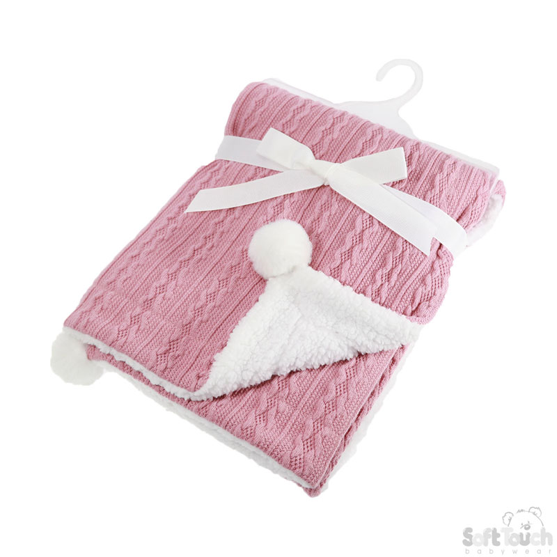 Dusty Pink Cable Knit Wrap W/Pom Pom No. FBP188-DP