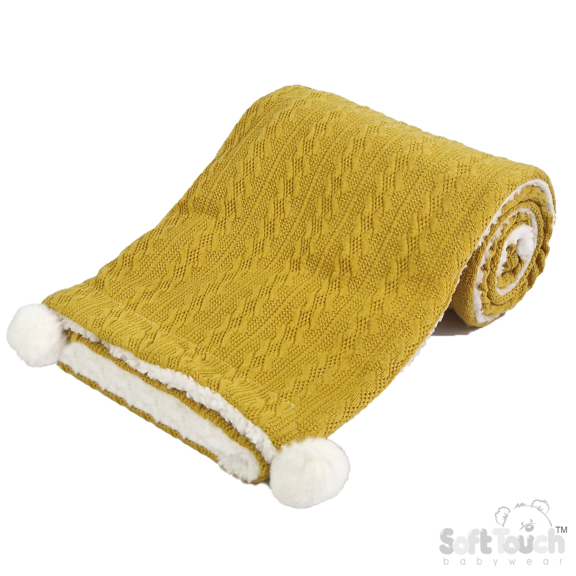 Mustard Cable Knit Wrap W/Pom Pom No. FBP188-M