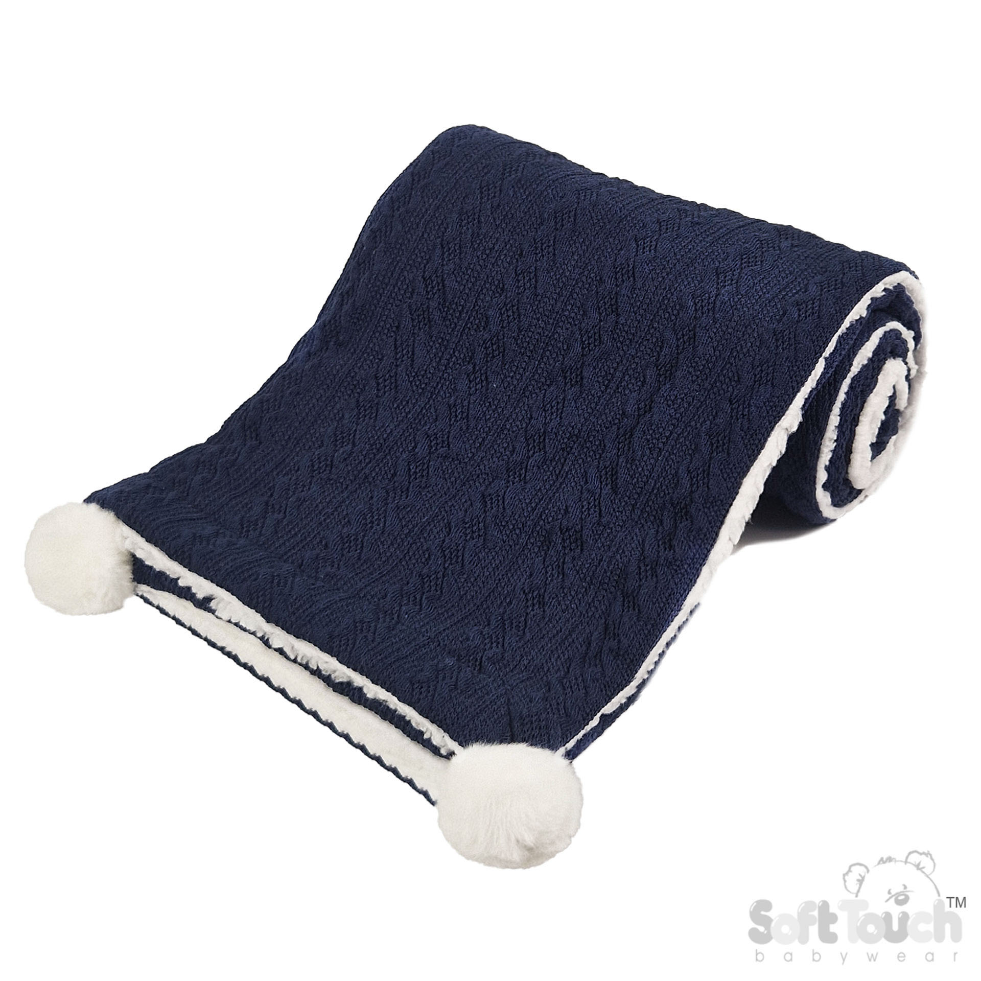 Navy Cable Knit Wrap W/Pom Pom No. FBP188-N