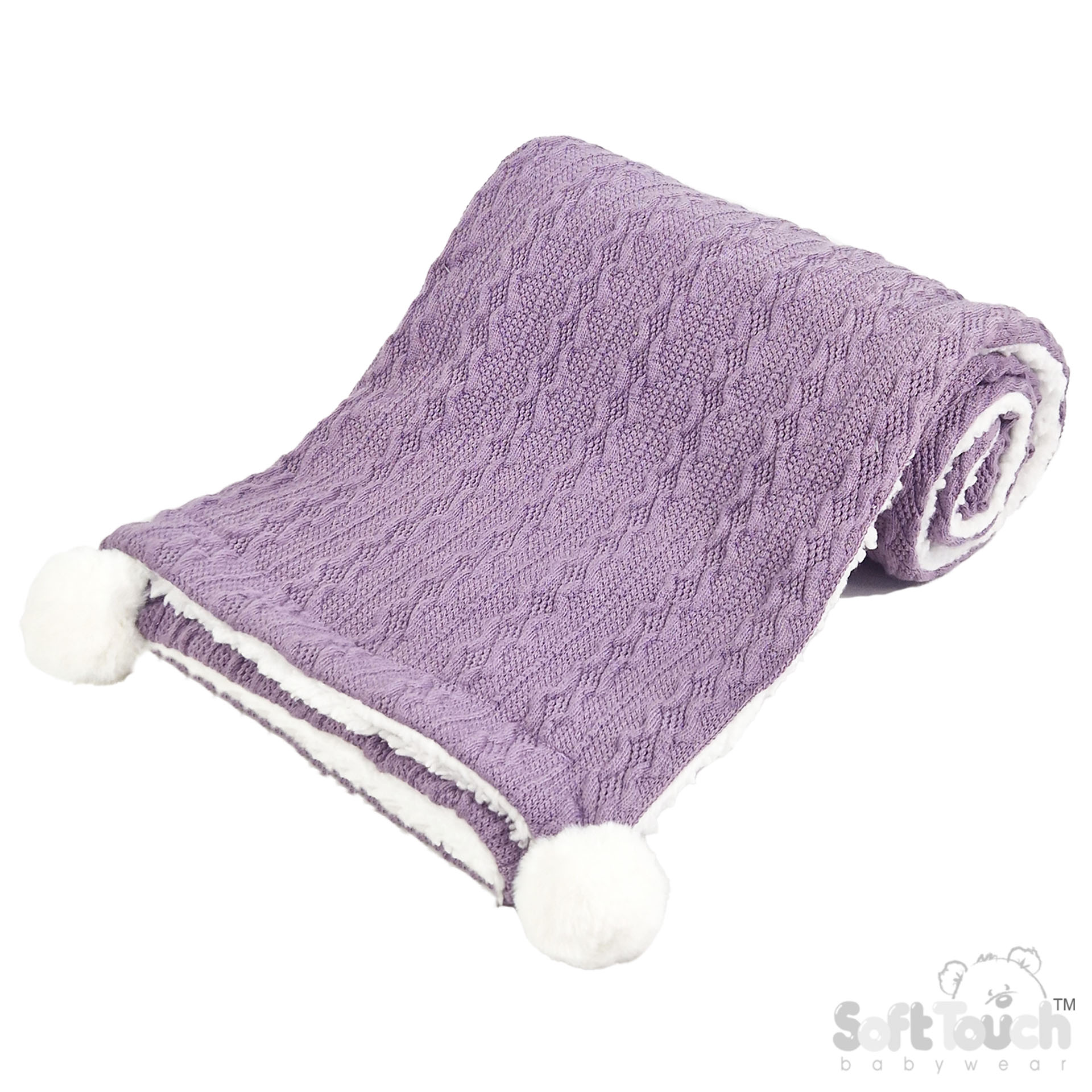 Purple Cable Knit Wrap W/Pom Pom No. FBP188-PUR