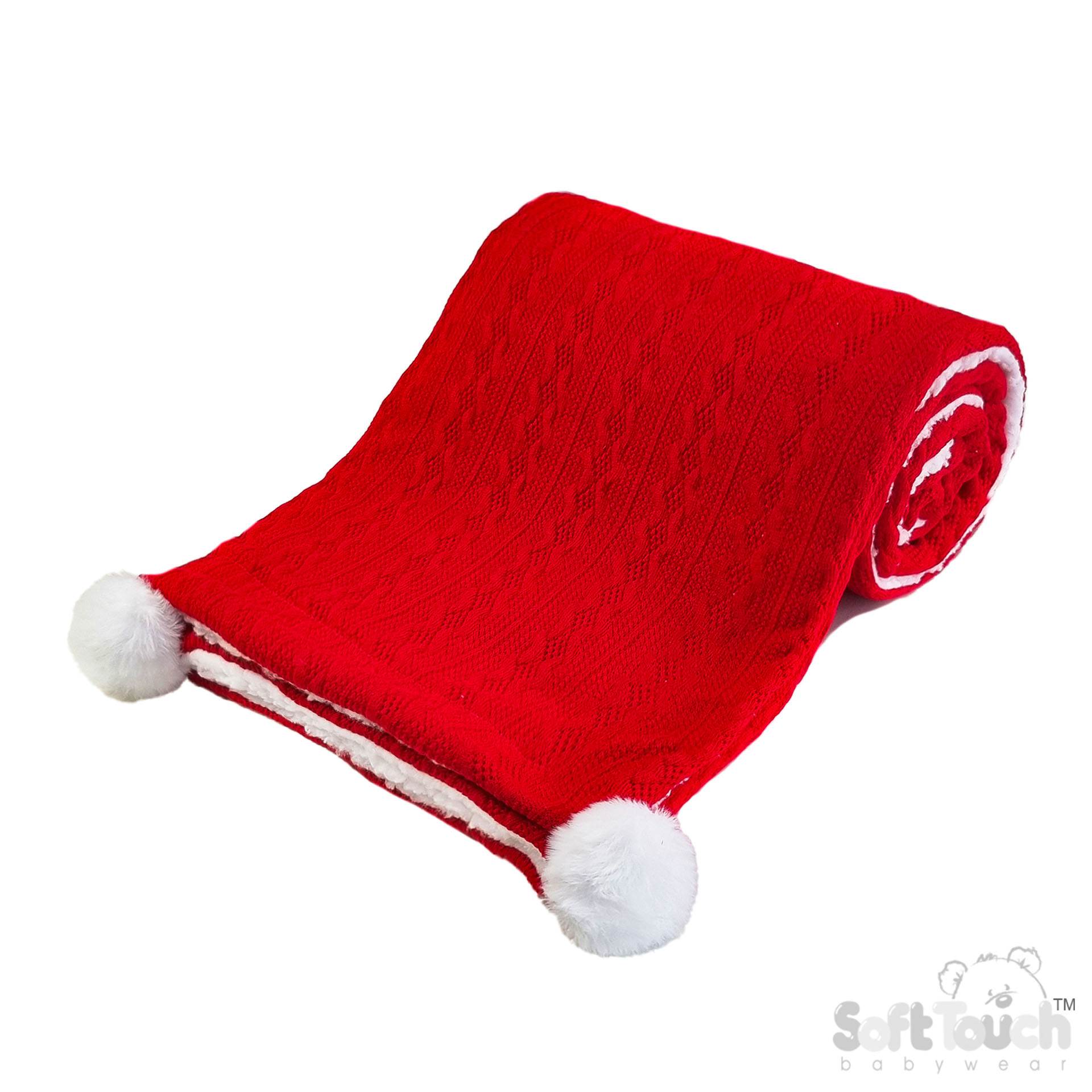 Red Cable Knit Wrap W/Pom Pom No. FBP188-R