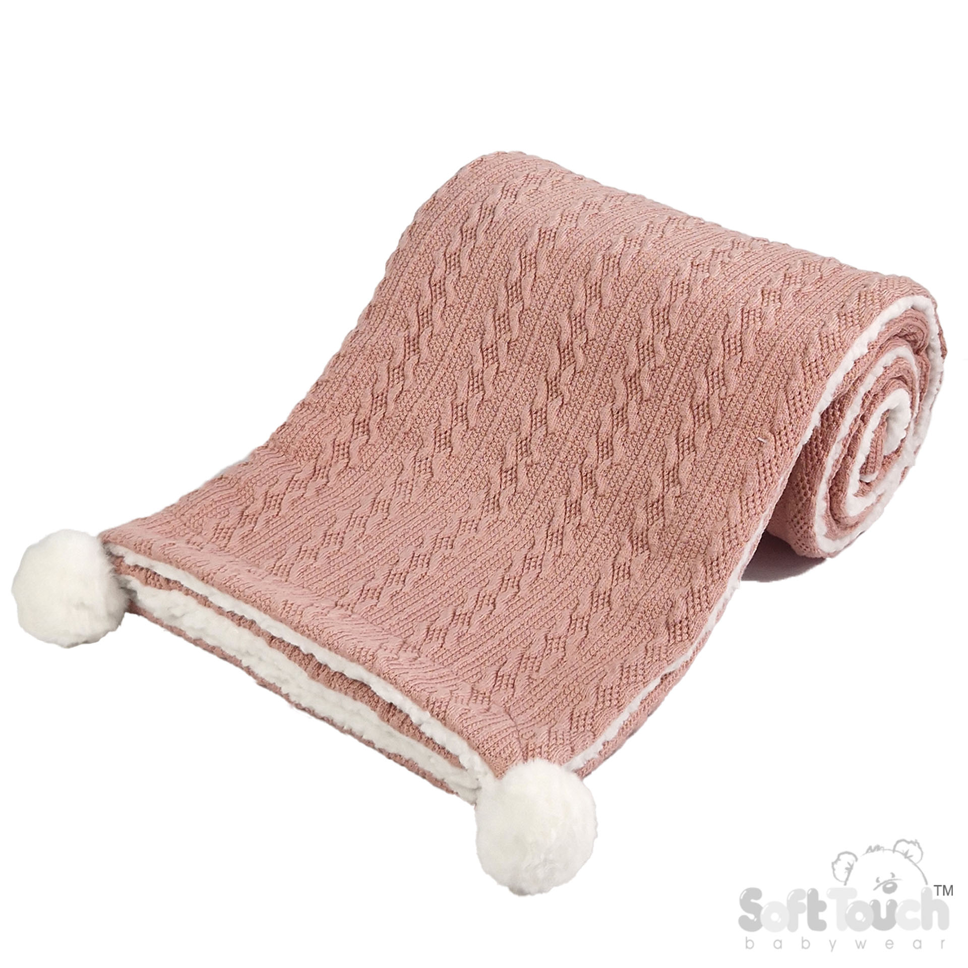 Rose Gold Cable Knit Wrap W/Pom Pom No. FBP188-RO