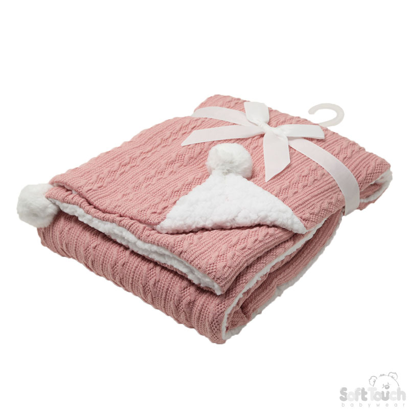 Rose Gold Cable Knit Wrap W/Pom Pom No. FBP188-RO