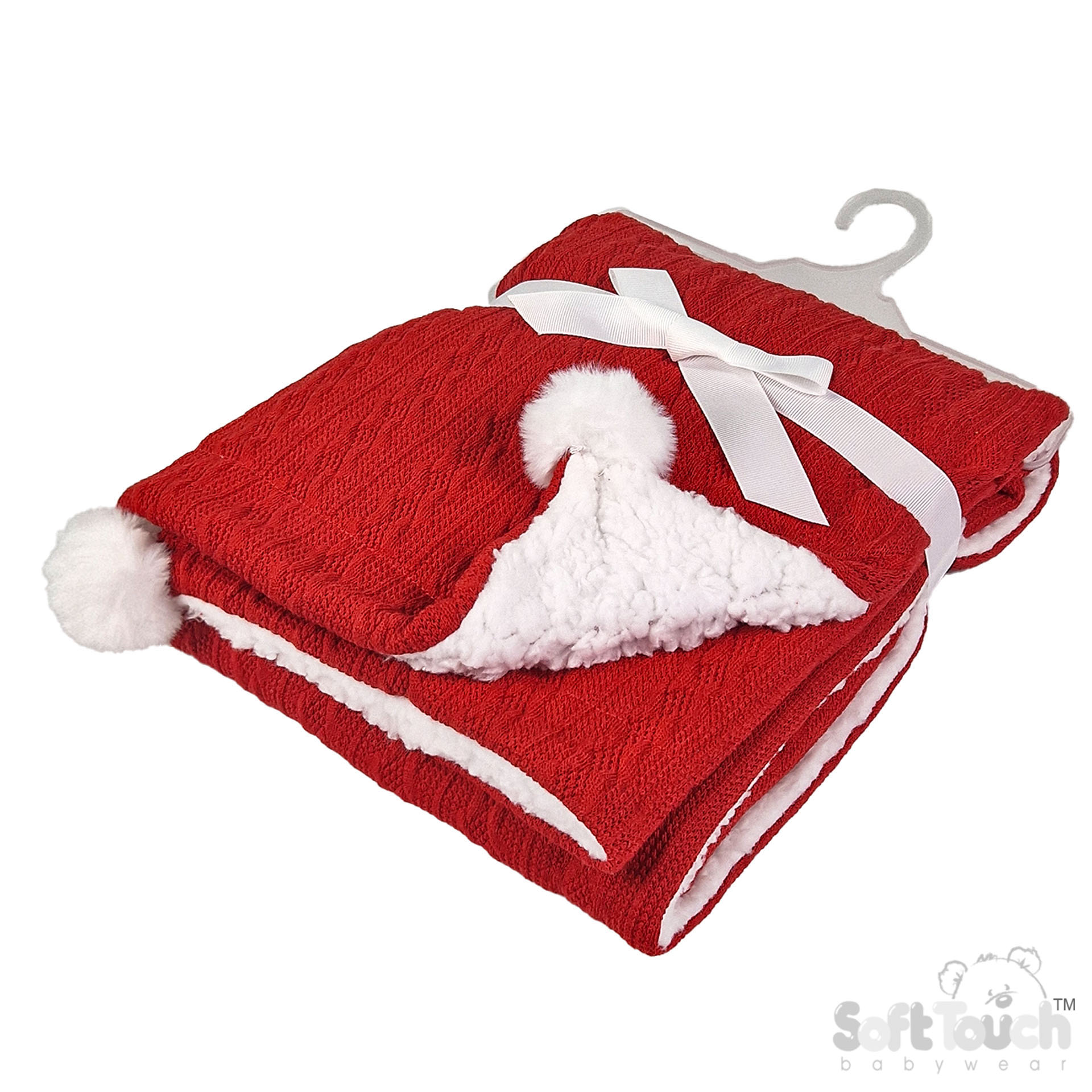 Red Cable Knit Wrap W/Pom Pom No. FBP188-R