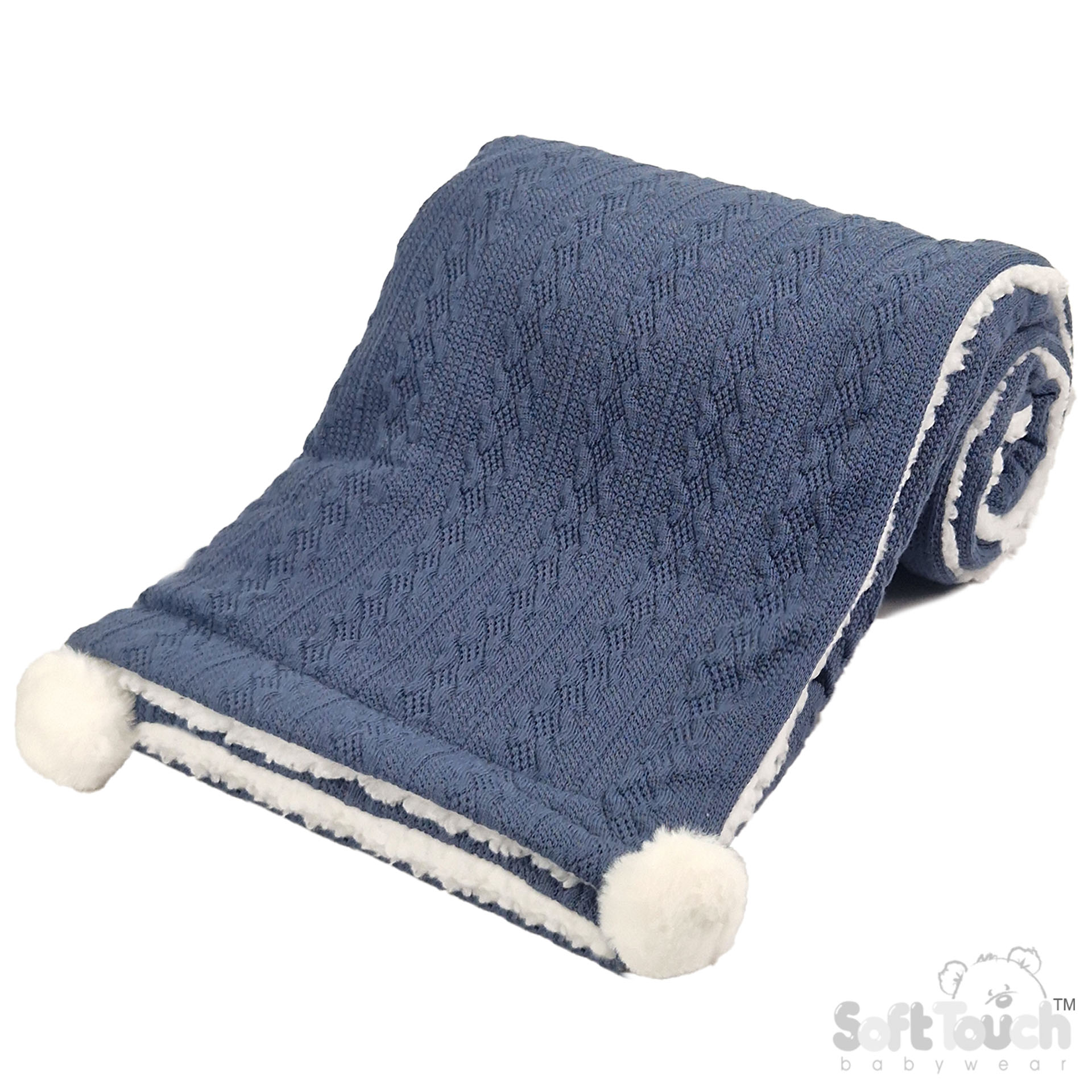 Steel Blue Cable Knit Wrap W/Pom Pom No. FBP188-SB