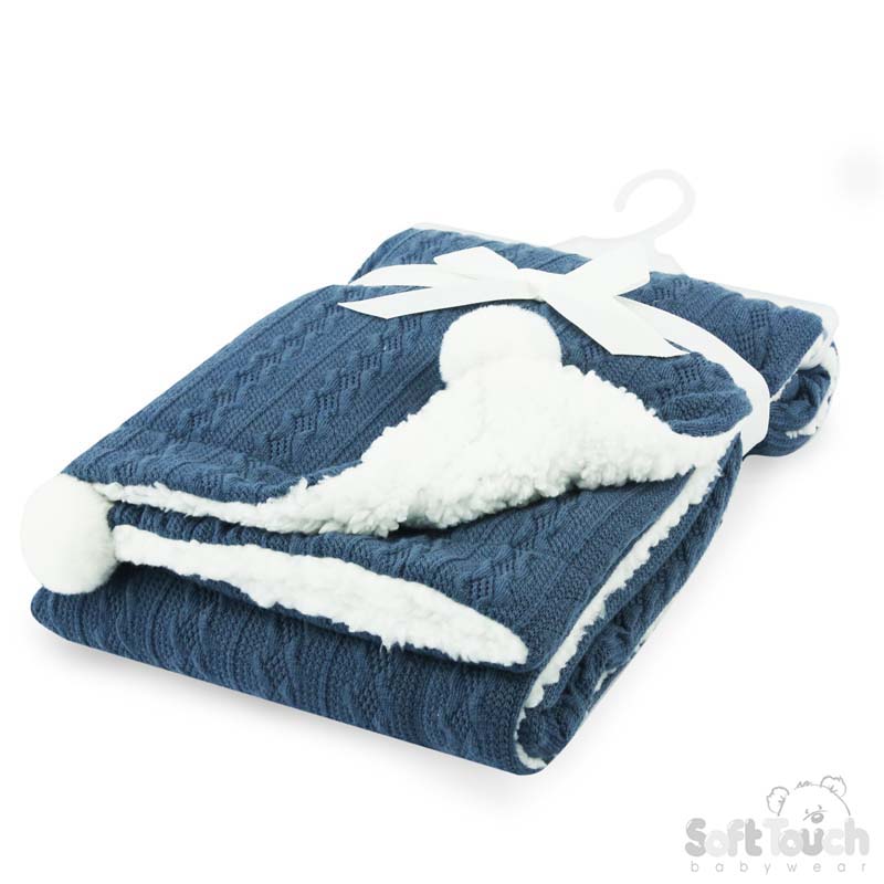 Steel Blue Cable Knit Wrap W/Pom Pom No. FBP188-SB