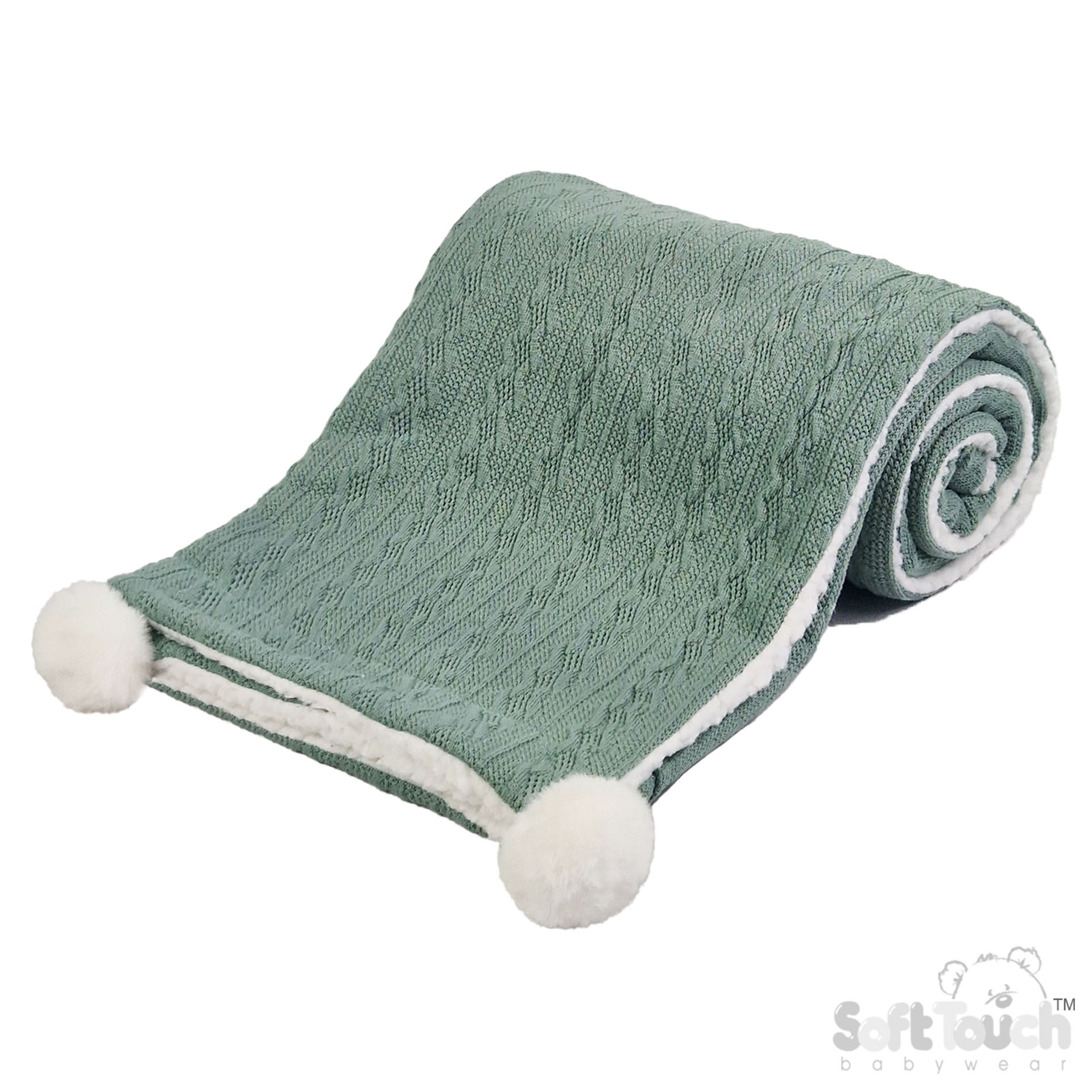 Sage Cable Knit Wrap W/Pom Pom No. FBP188-SG