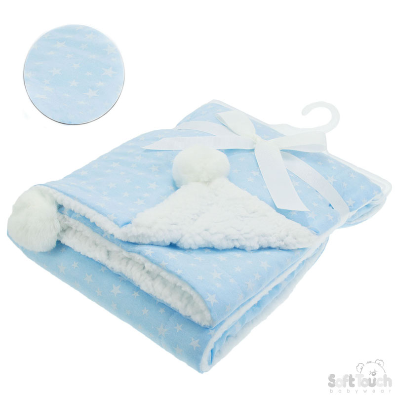 Blue Star Print Wrap W/Pom Poms No. FBP190-B