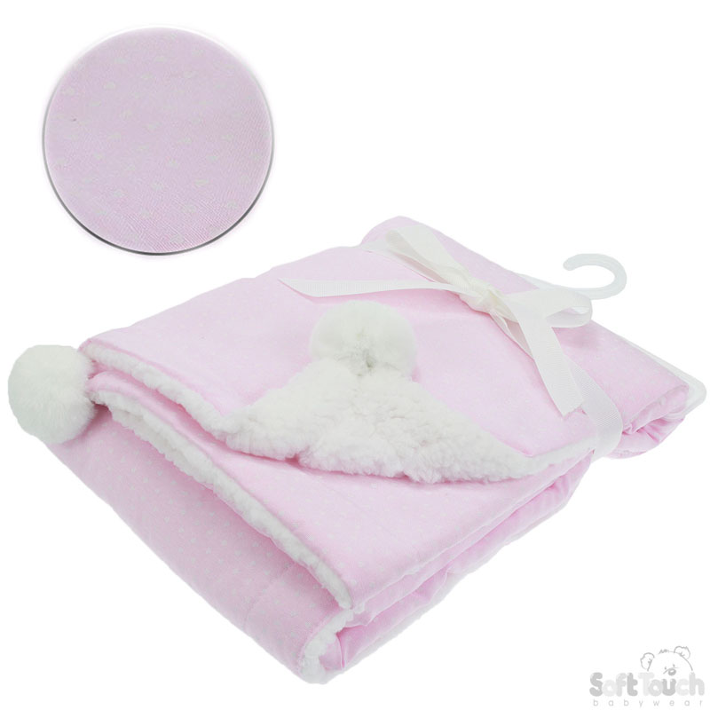 Pink Hearts Print Wrap W/Pom Poms No. FBP190-P