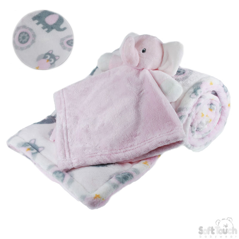 Reversible Elephant Printed Wrap w/Plain Flannel Back & T