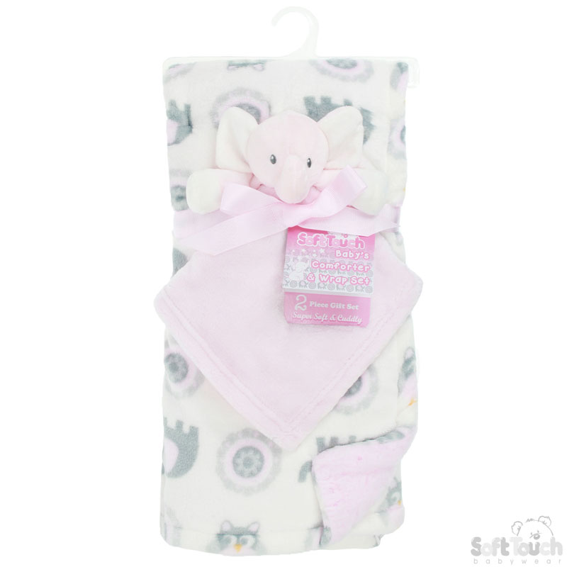 Reversible Elephant Printed Wrap w/Plain Flannel Back & T