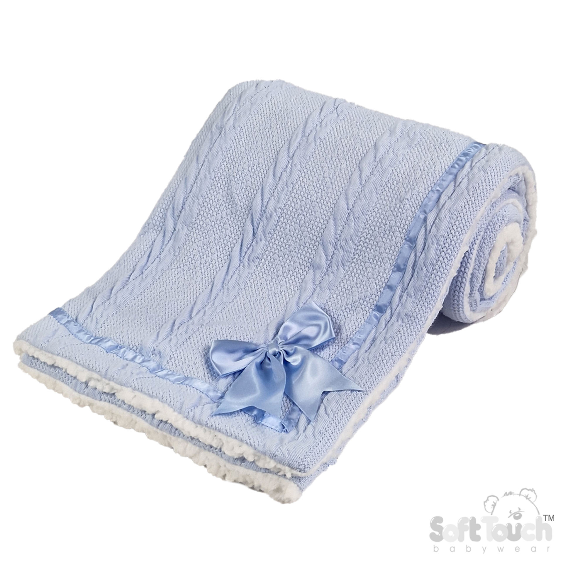 Blue Cheveron Knit Wrap W/Bow No. FBP202-B