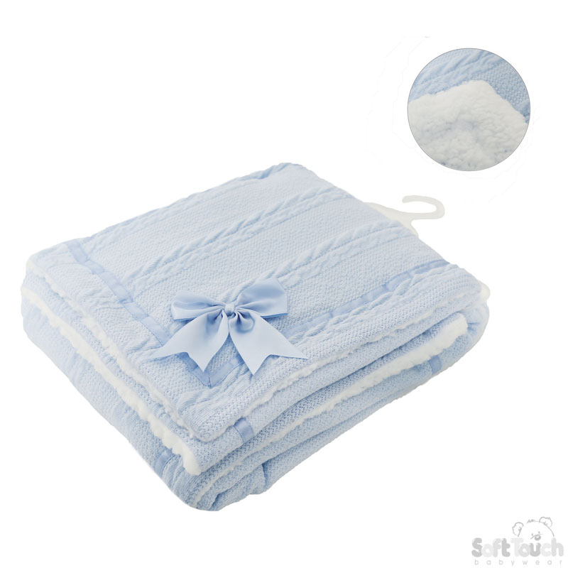 Blue Cheveron Knit Wrap W/Bow No. FBP202-B