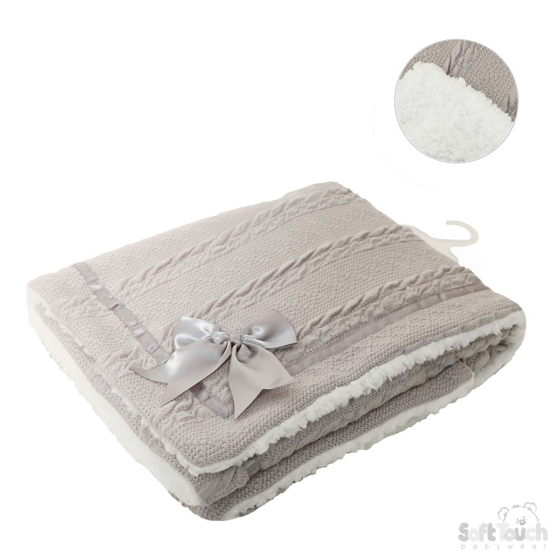 Grey Cheveron Knit Wrap W/Bow No. FBP202-G