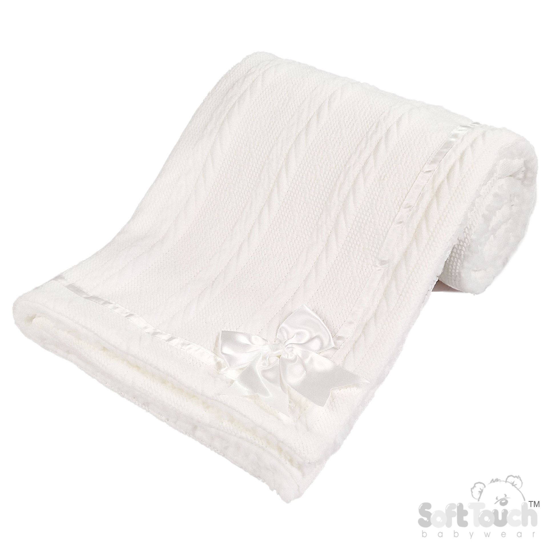 White Cheveron Knit Wrap W/Bow No. FBP202-W