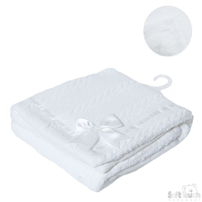 White Cheveron Knit Wrap W/Bow No. FBP202-W