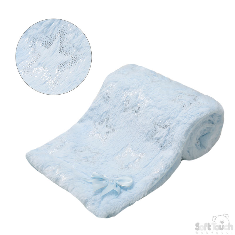 Blue Fluffy Wrap W/Silver Star Print No.FBP204-B