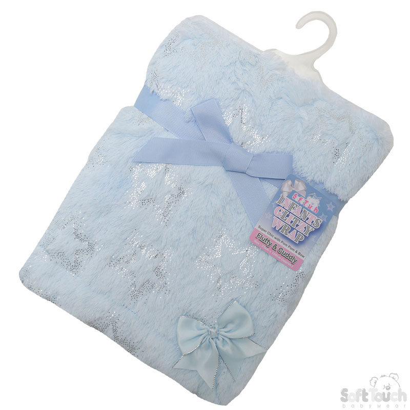 Blue Fluffy Wrap W/Silver Star Print No.FBP204-B
