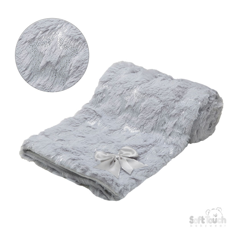 Grey Fluffy Wrap W/Silver Star Print No.FBP204-G