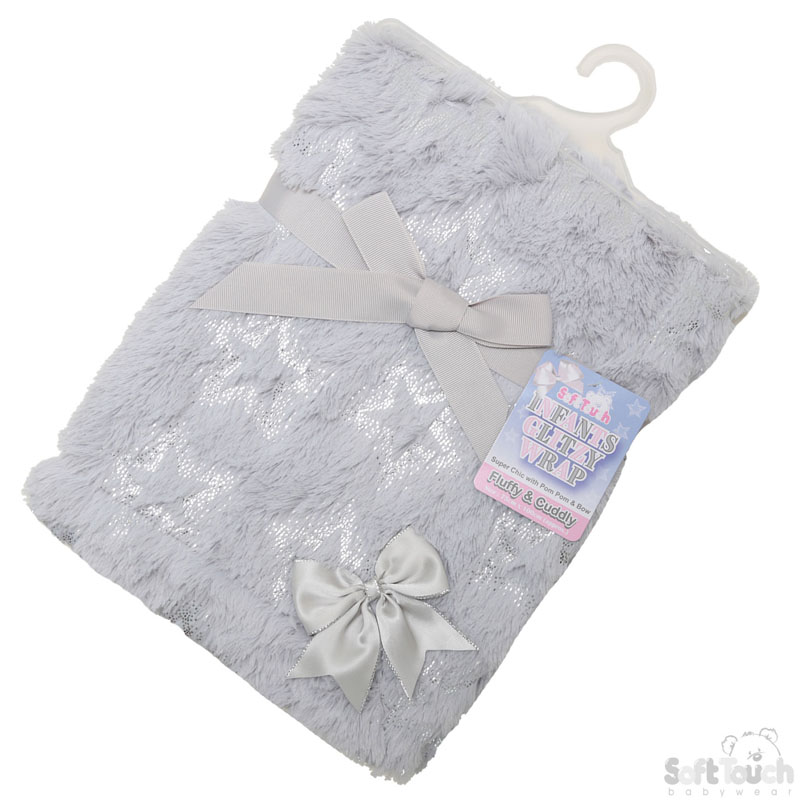Grey Fluffy Wrap W/Silver Star Print No.FBP204-G
