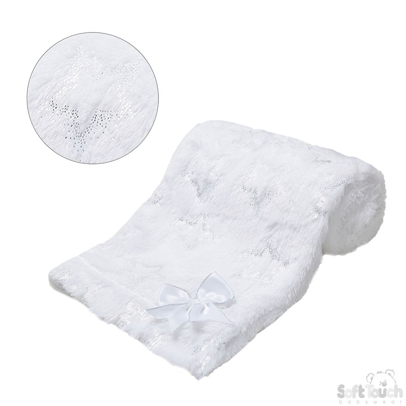 White Fluffy Wrap W/Silver Star Print No.FBP204-W