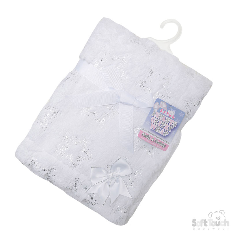 White Fluffy Wrap W/Silver Star Print No.FBP204-W
