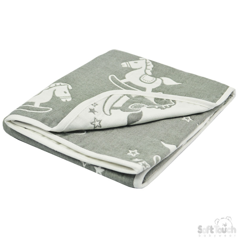Reversible White/Grey Rocking Horse Cotton Wrap : FBP214-W