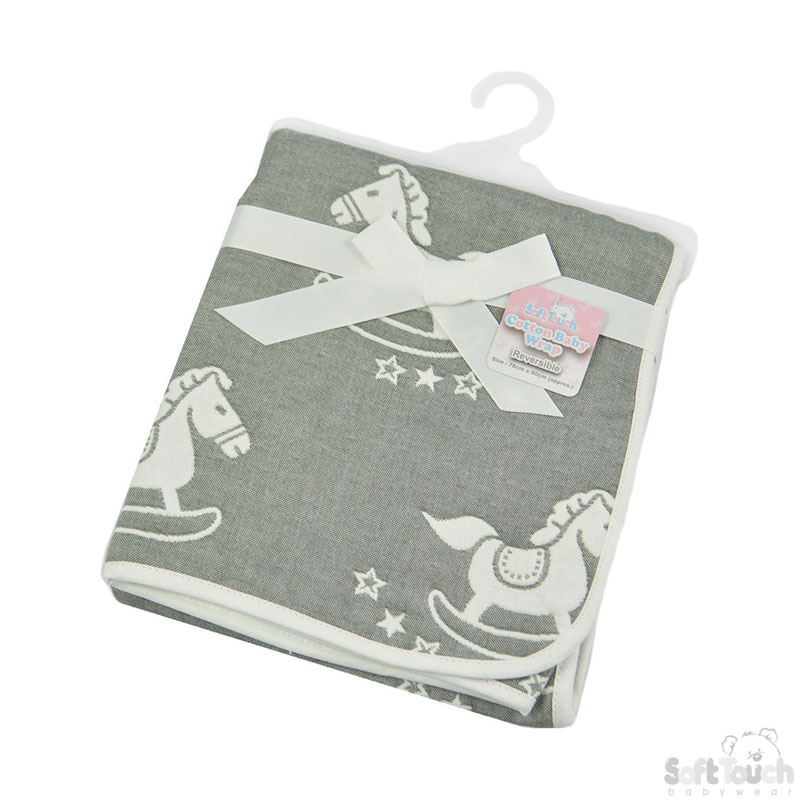 Reversible White/Grey Rocking Horse Cotton Wrap : FBP214-W