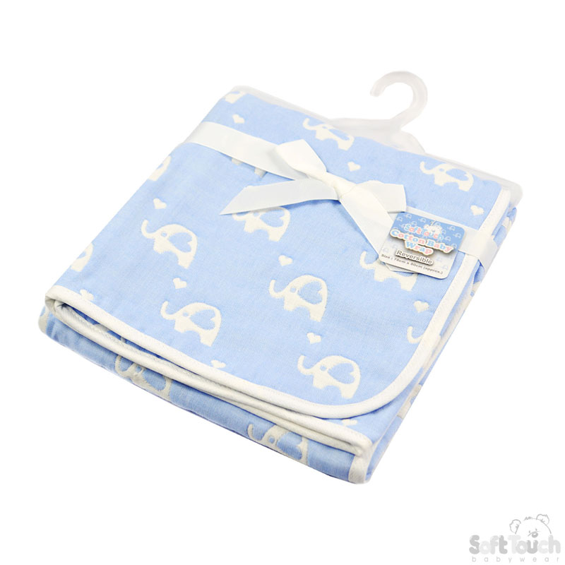 Reversible White/Blue Elephant Cotton Wrap : FBP218-B