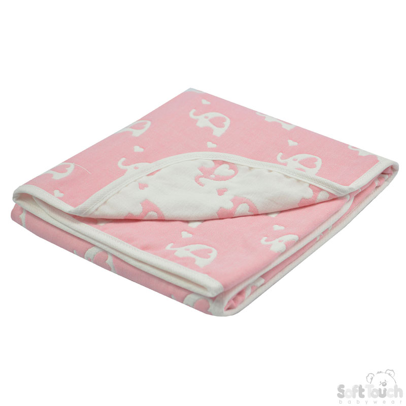 Reversible White/Pink Elephant Cotton Wrap : FBP218-P