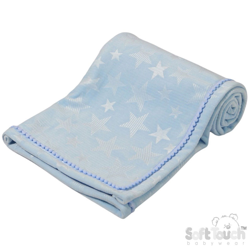Blue Star Embossed Mink Wrap w/Pom Pom Trim No. FBP230-B