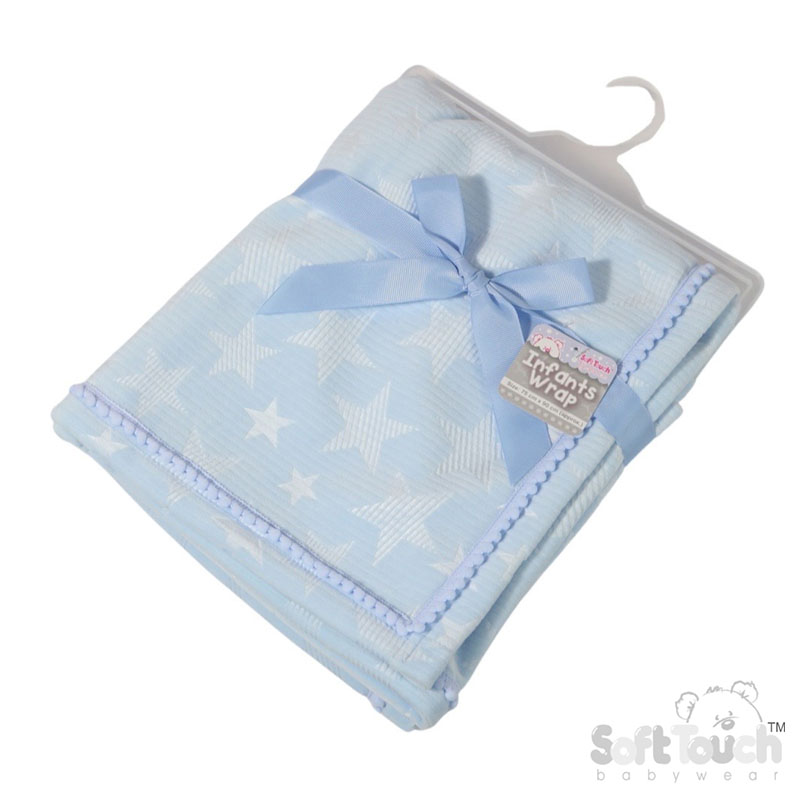 Blue Star Embossed Mink Wrap w/Pom Pom Trim No. FBP230-B