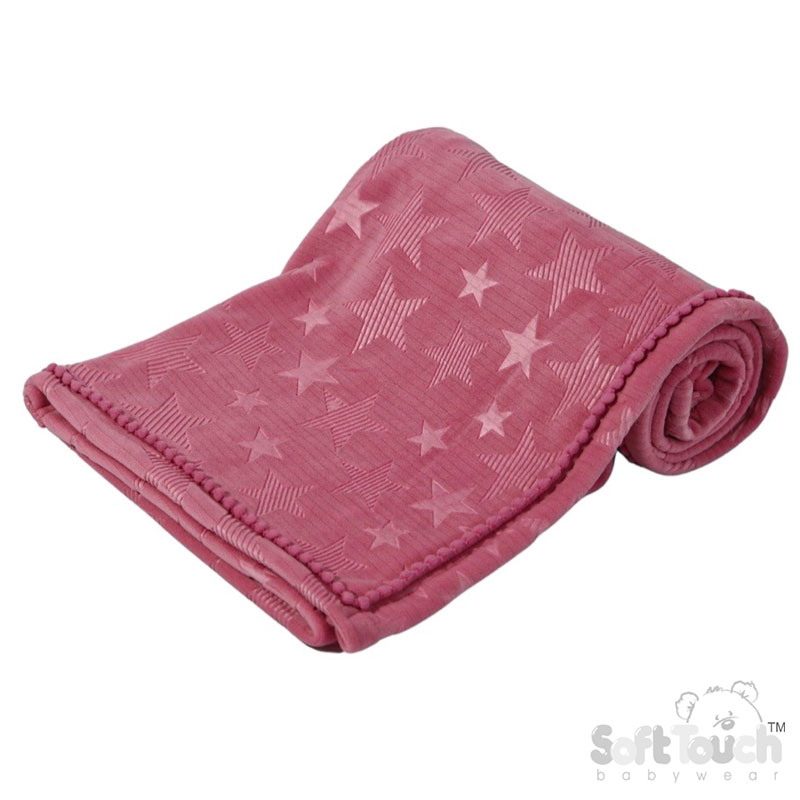 Dusty Pink Star Embossed Mink Wrap w/Pom Pom Trim No. FBP230-DP