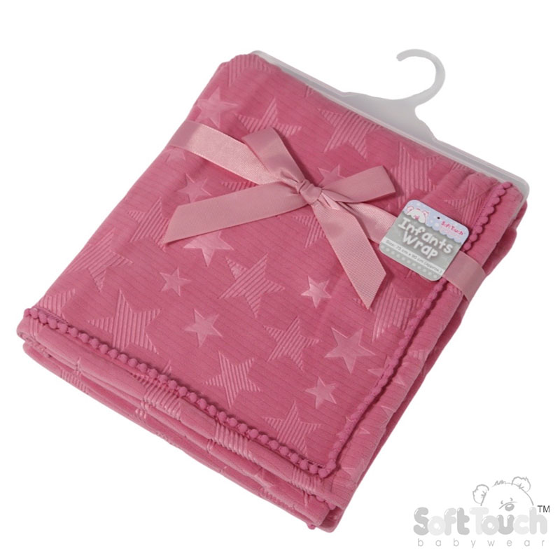 Dusty Pink Star Embossed Mink Wrap w/Pom Pom Trim No. FBP230-DP