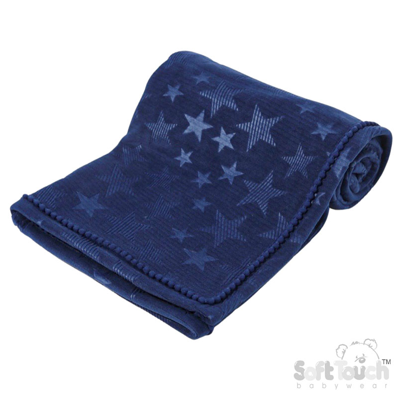 Navy Star Embossed Mink Wrap w/Pom Pom Trim No. FBP230-N