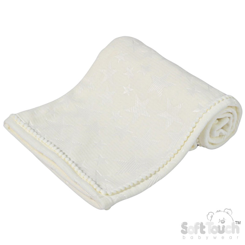 White Star Embossed Mink Wrap w/Pom Pom Trim No. FBP230-W