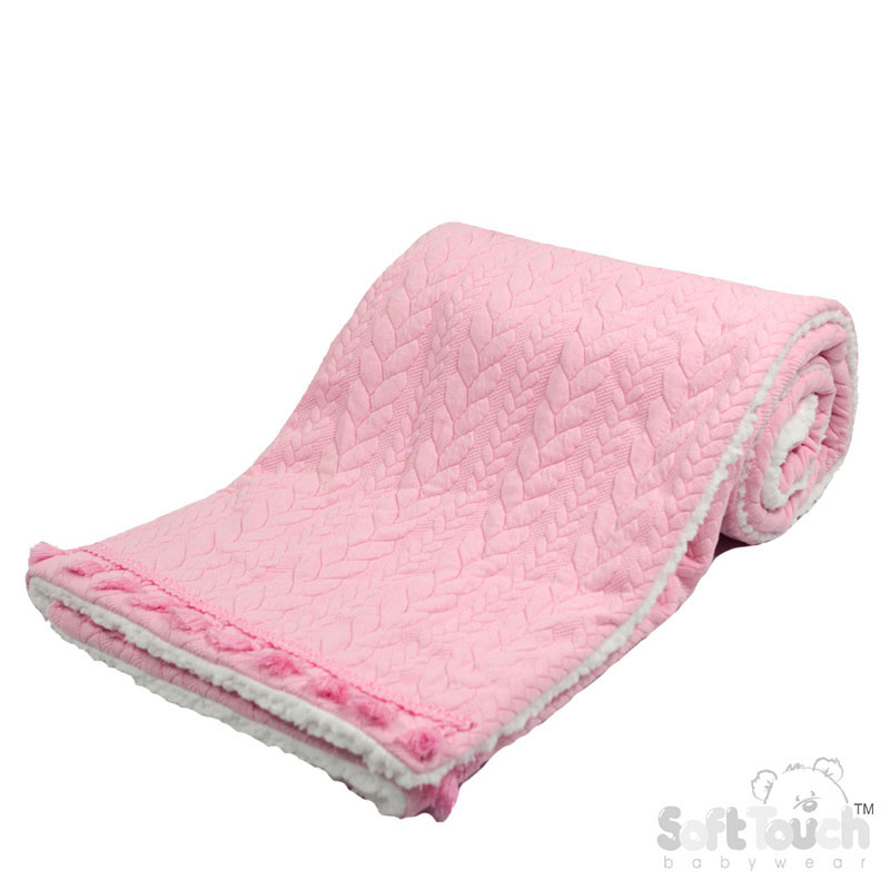 Baby Pink Cheveron Knit Wrap w/Tassel Trim No. FBP232-BP