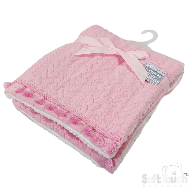 Baby Pink Cheveron Knit Wrap w/Tassel Trim No. FBP232-BP