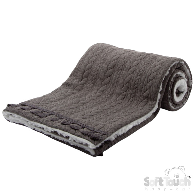 Charcoal Grey Cheveron Knit Wrap w/Tassel Trim No. FBP232-G