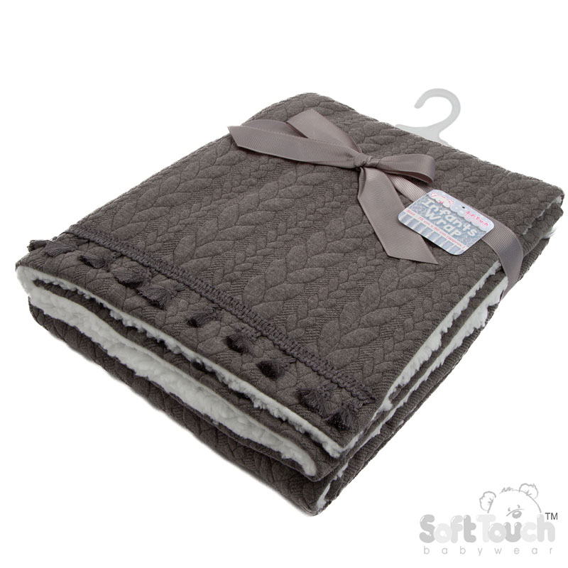 Charcoal Grey Cheveron Knit Wrap w/Tassel Trim No. FBP232-G