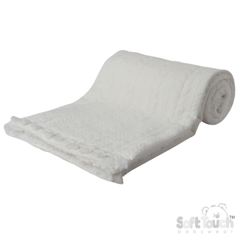 White Cheveron Knit Wrap w/Tassel Trim No. FBP232-W