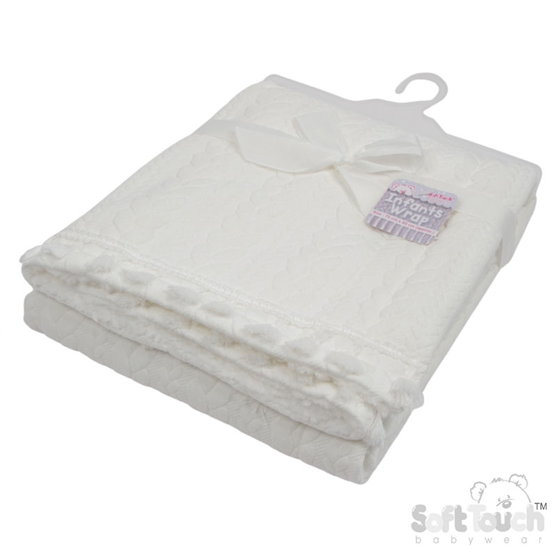 White Cheveron Knit Wrap w/Tassel Trim No. FBP232-W