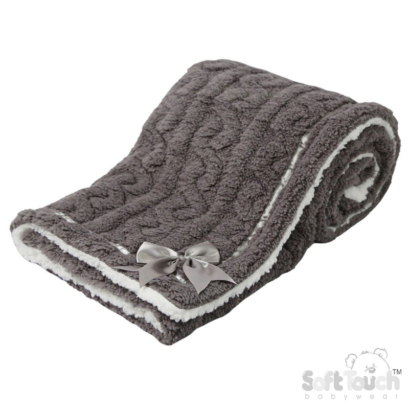 Ash Grey Cable Knit Wrap w/Large Bow No. FBP234-AG