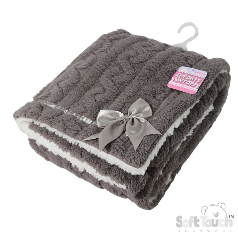 Ash Grey Cable Knit Wrap w/Large Bow No. FBP234-AG