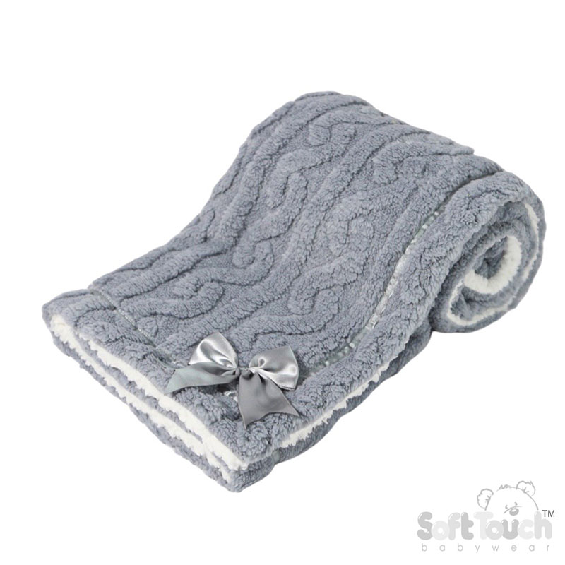 Dusty Blue Cable Knit Wrap w/Large Bow No. FBP234-DB