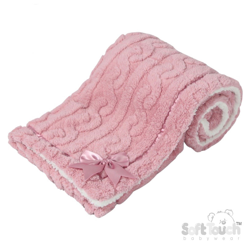 Dusty Pink Cable Knit Wrap w/Large Bow No. FBP234-DP